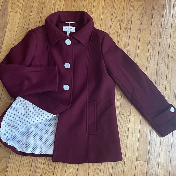 NWT “Haute” BURGUNDY CAR COAT, Single Breasted with two pockets - Picture 4 of 6